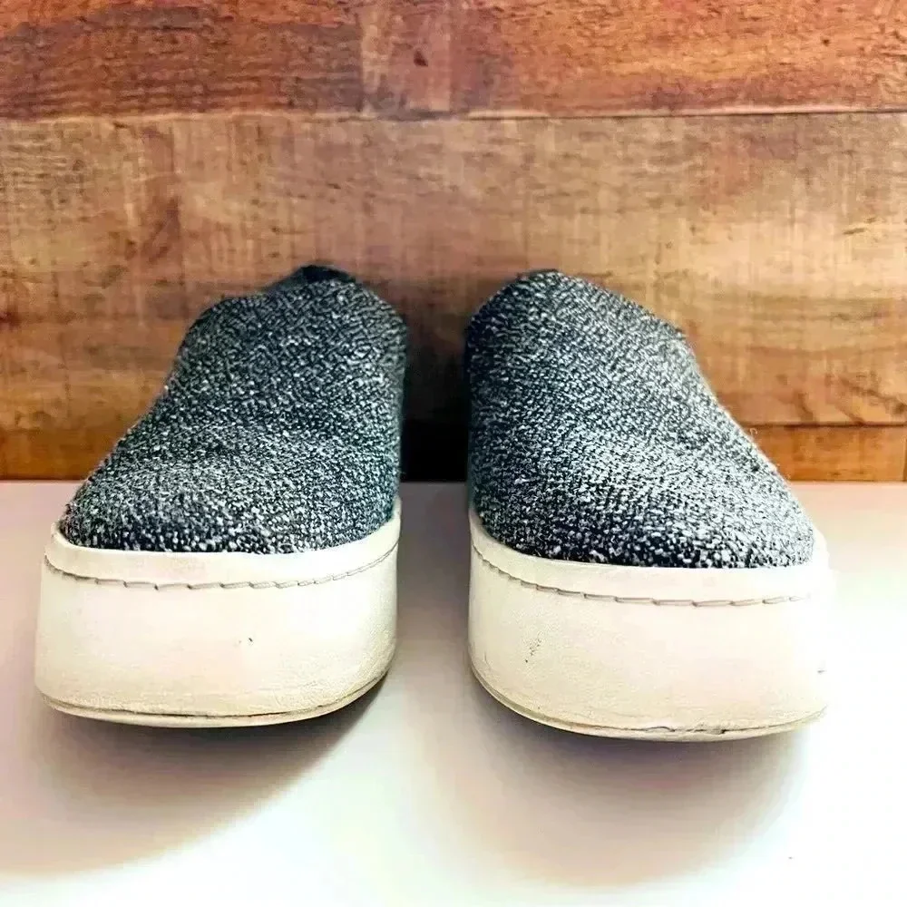 Vince Warren Platform Sneakers Gray Tweed Notched  Vamp Cushioned Slip Ons